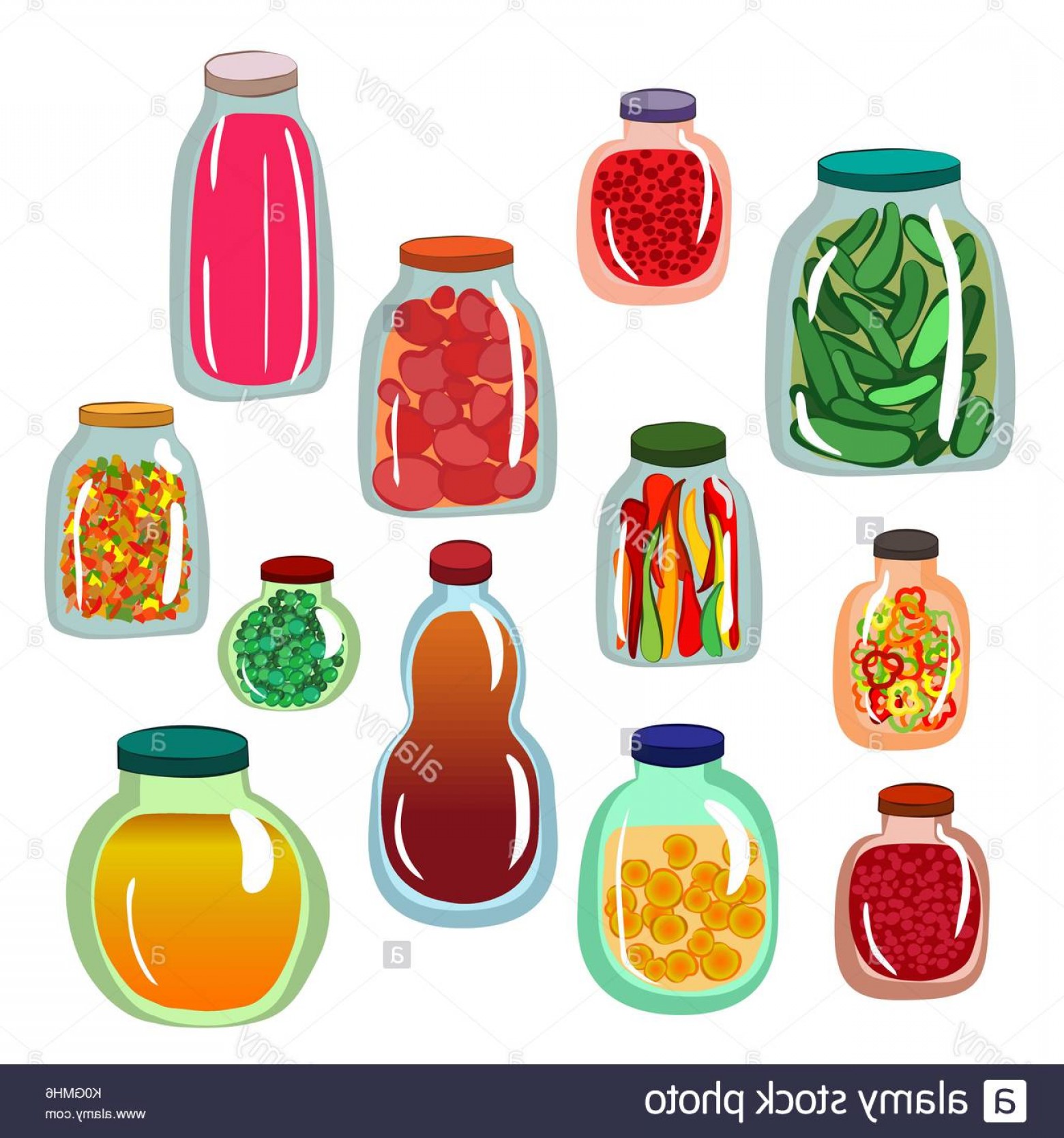 1560x1668 Collection Of Icons Of Pickled Vegetables In Glass Jars Vector
