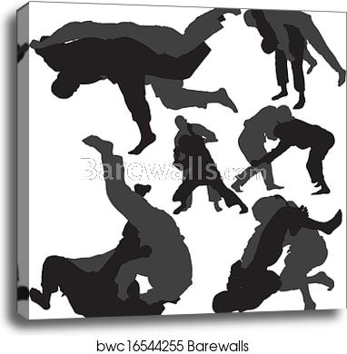 382x390 Jiu Jitsu, Judo Wrestlers Vector, Canvas Print Barewalls Posters