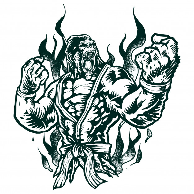 626x626 Monochrome Jiu Jitsu Fighter Gorilla Vector Premium Download