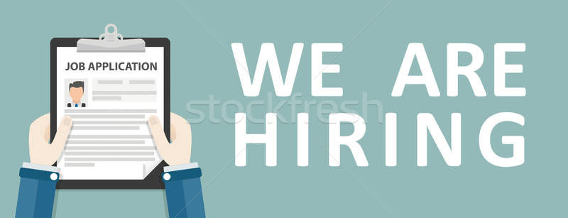 800x307 Hand Clipboard Job Application We Are Hiring Header Vector