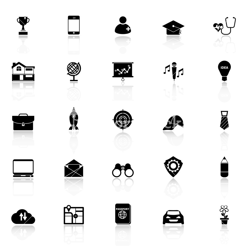 1000x1000 Job Description Icons With Reflect On White, Stock Vector Royalty