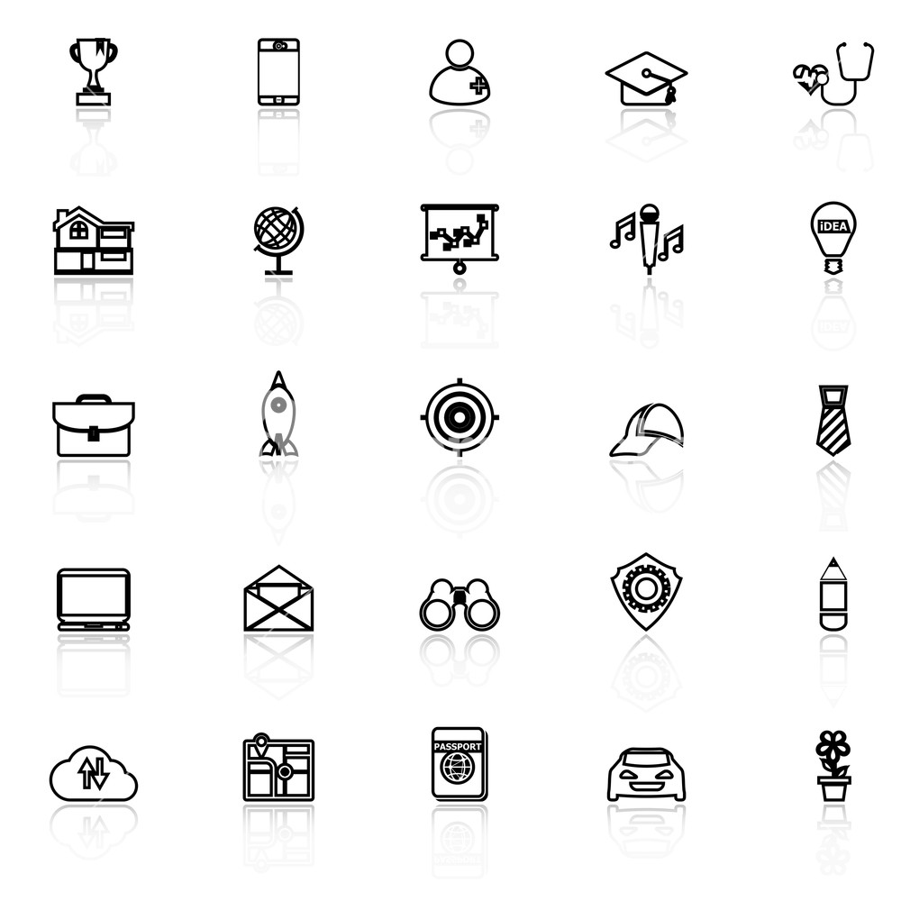 1000x1000 Job Description Line Icons With Reflect On White, Stock Vector