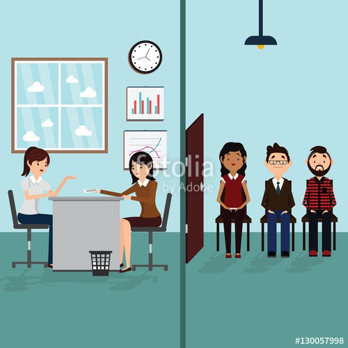 500x500 Job Interview In Office Business People, Man And Woman Waiting