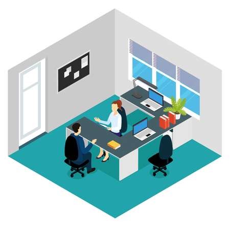 450x450 Job Interview Isometric Scene With Conversation Between Man