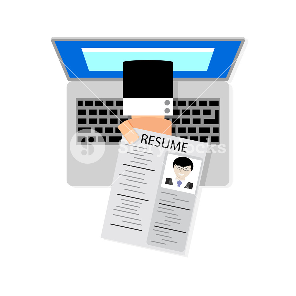 1000x1000 Job Search Online Hand Holding Cv Resume From Screen Laptop