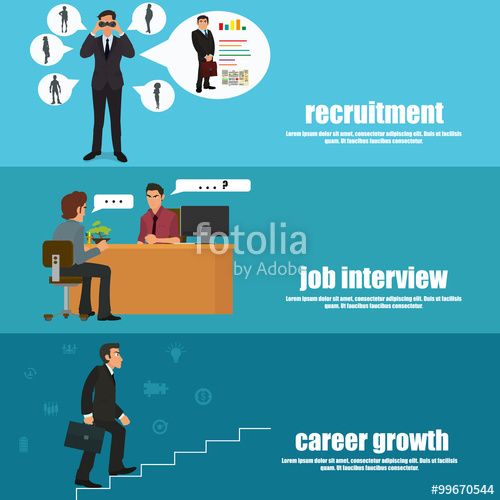 500x500 Recruitment Flat Banner Set With Recruitment, Job Interview