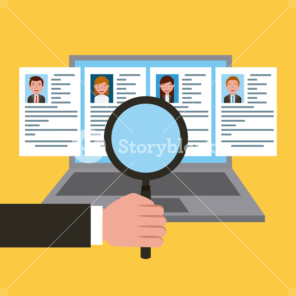 1000x1000 Job Recruitment Finding People Resume On Laptop Vector