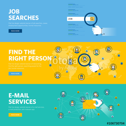 500x500 Set Of Flat Line Design Web Banners For Job Searches, Human