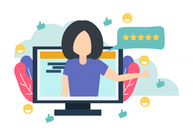 626x441 Woman In Computer Tell Good Review For Online Service Vector