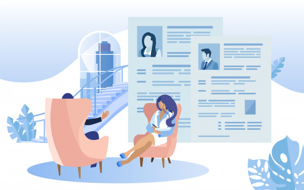 626x391 Woman Interviewing Coworking Center Review Resume Vector
