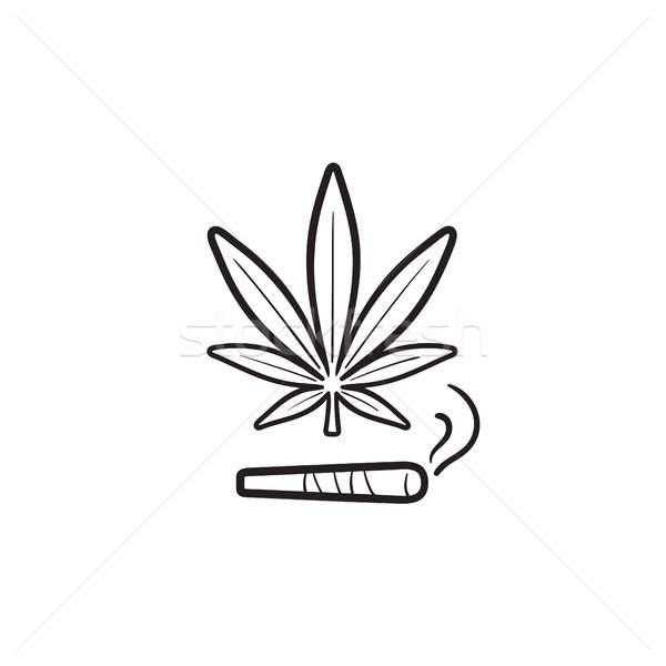 600x600 Marijuana Joint And Leaf Hand Drawn Outline Doodle Icon Vector