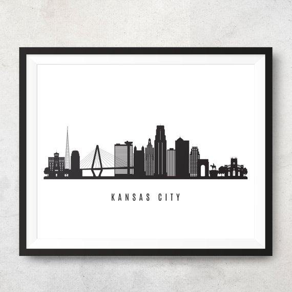 570x570 Kansas City Skyline Printable Black White Wall Art Kansas Etsy