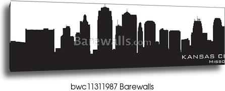 446x181 Kansas City, Missouri Skyline Detailed Vector Silhouette, Canvas
