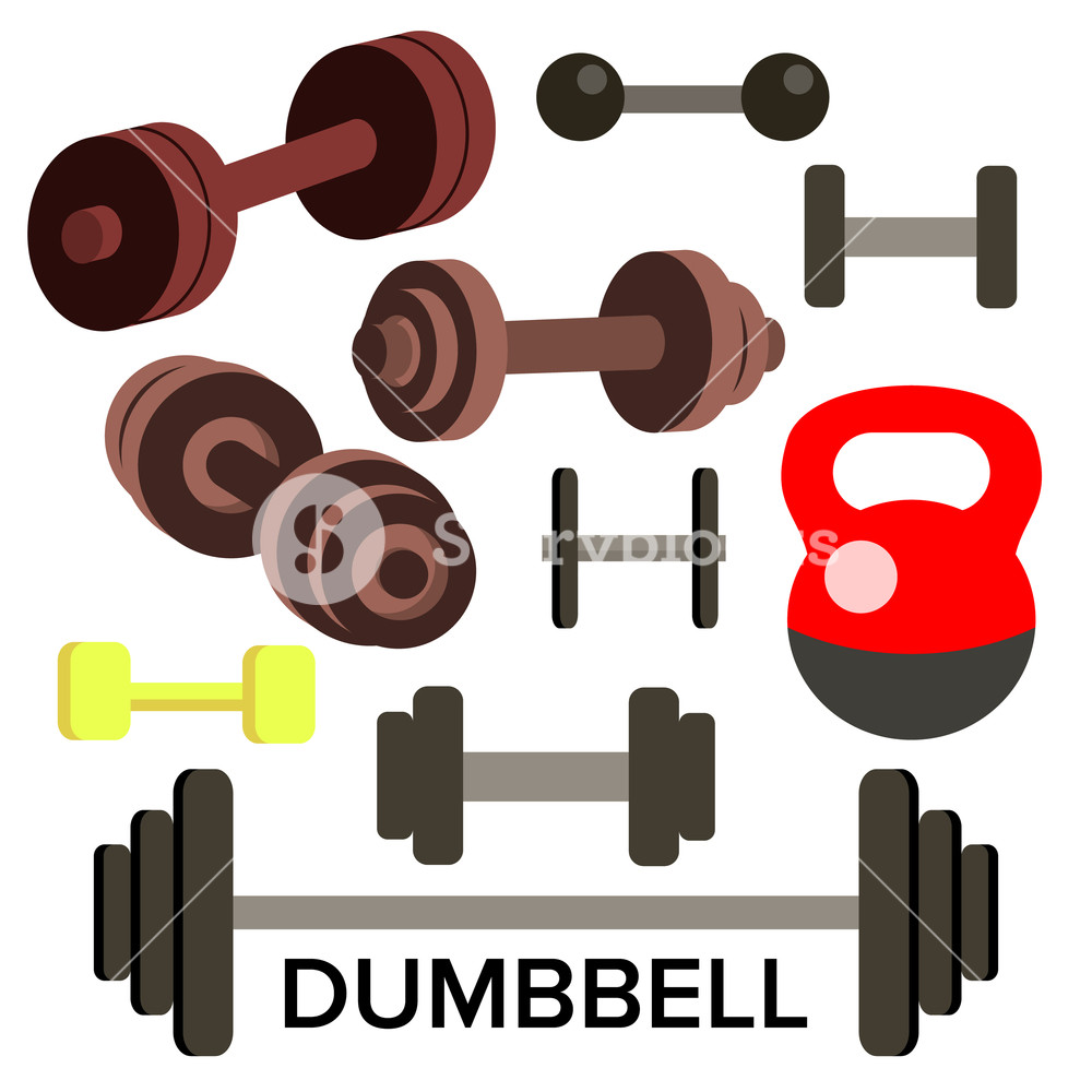 1000x1000 Dumbbell, Barbell Set Vector Kettlebells Sport Fitness Icons