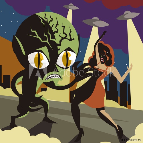 500x499 Green Space Invader Alien Kidnapping A Woman