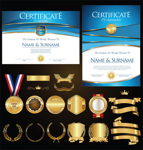 500x526 Certificate Badges Labels Shields And Laurels Vector Kits Free