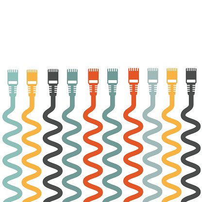 416x416 Plug Wire Lan Cable Computer Colorful Vector Illustration Premium