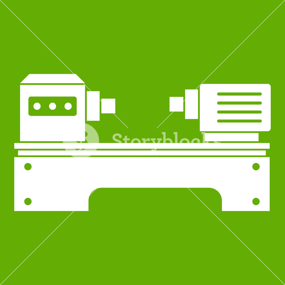 1000x1000 Lathe Machine Icon White Isolated On Green Background Vector