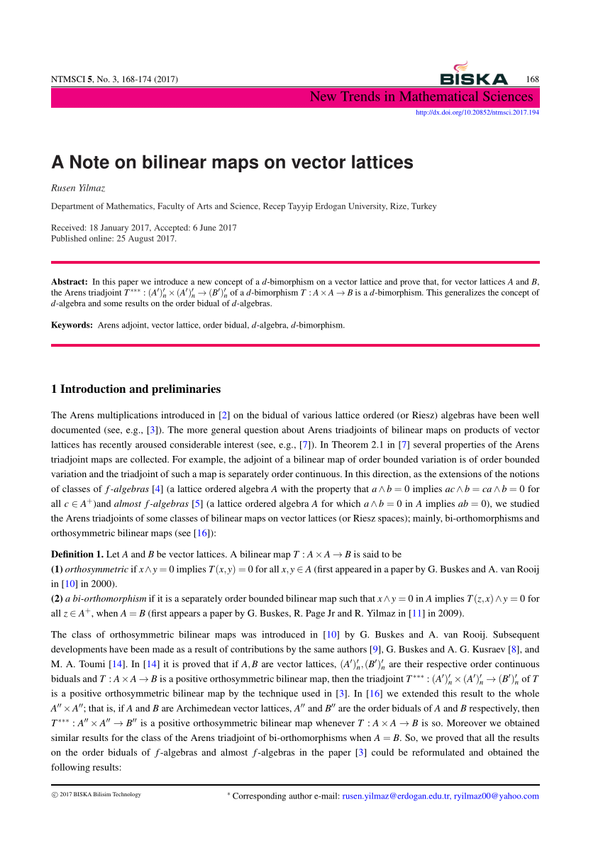 850x1203 Pdf A Note On Bilinear Maps On Vector Lattices