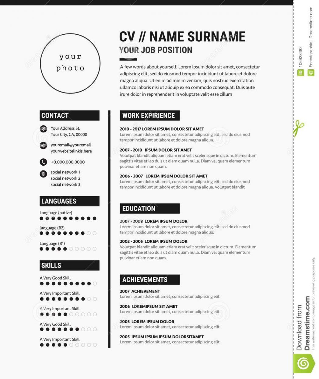 1048x1245 Elegant Cv Minimalist Black And White Rose Vector Layout Free