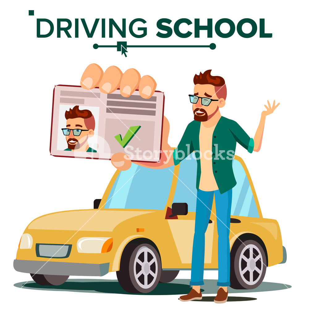 1000x1000 Man In Driving School Vector Training Car Successful Pass Exam