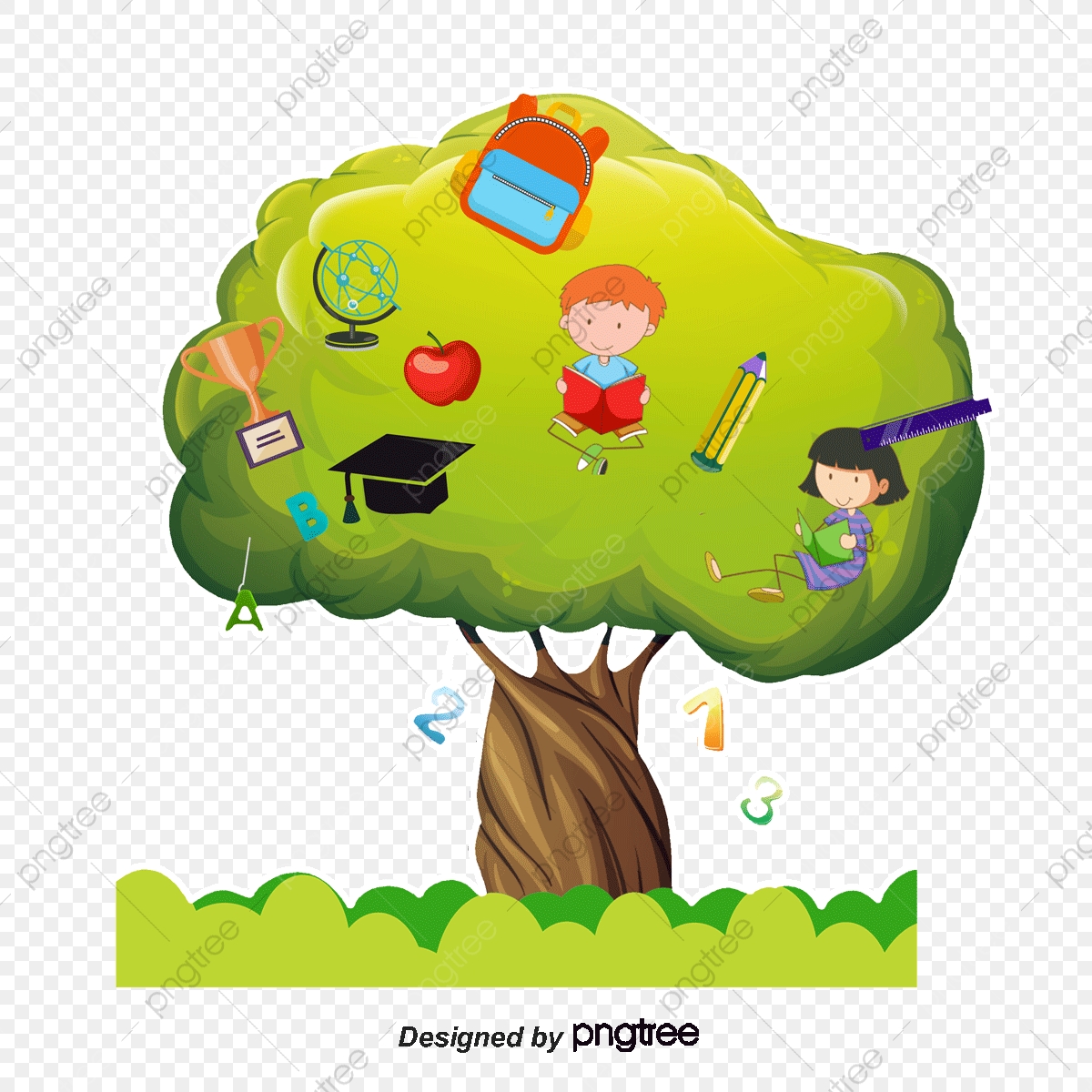 1200x1200 Cartoon Learning Tree, Children Tree, Cartoon Children Reading