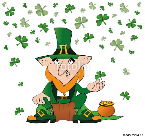 500x476 Vector Leprechaun On Stump With A Pot Of Gold Coins Under