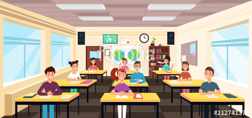 500x234 Pupils Study In Classroom Interior Pupils In School Lesson Vector