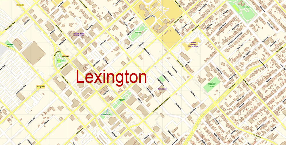 1000x508 Lexington Pdf Vector Map Kentucky Us Detailed City Plan Editable