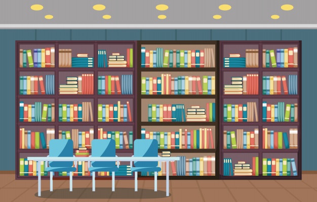 626x400 Public Library Interior Stack Of Book On Bookshelf Flat Vector