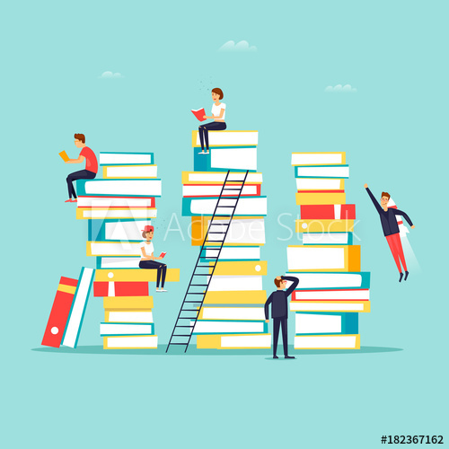 500x500 Reading Books, Library Flat Design Vector Illustration