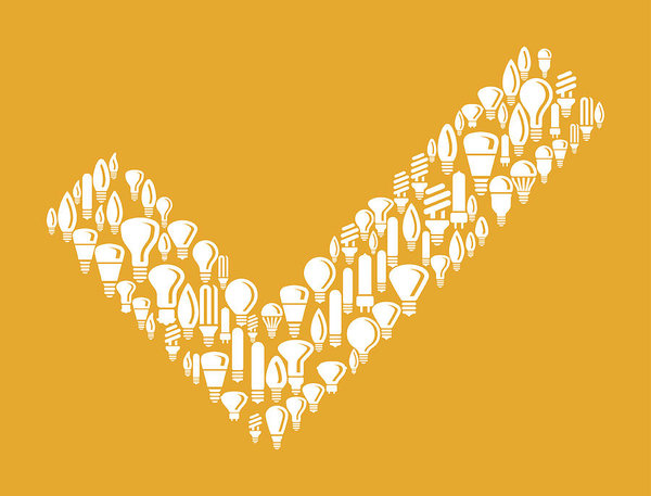 600x457 Check Mark On Vector Lightbulb Pattern Background Art Print