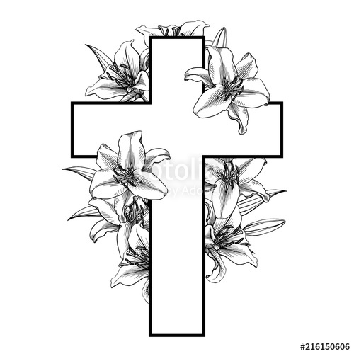 500x500 Funeral Cross With White Lilly Flowers Vector Stock Image