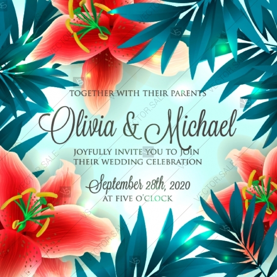 540x540 Lilly Wedding Invitation Card Pattern Vector Background Template