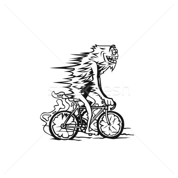 600x600 Man Rides A Bicycle Ride, Vector Line Drawing Illustration Vector