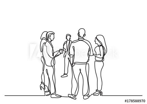 500x354 One Line Drawing Of Office Party With People Standing And Talking