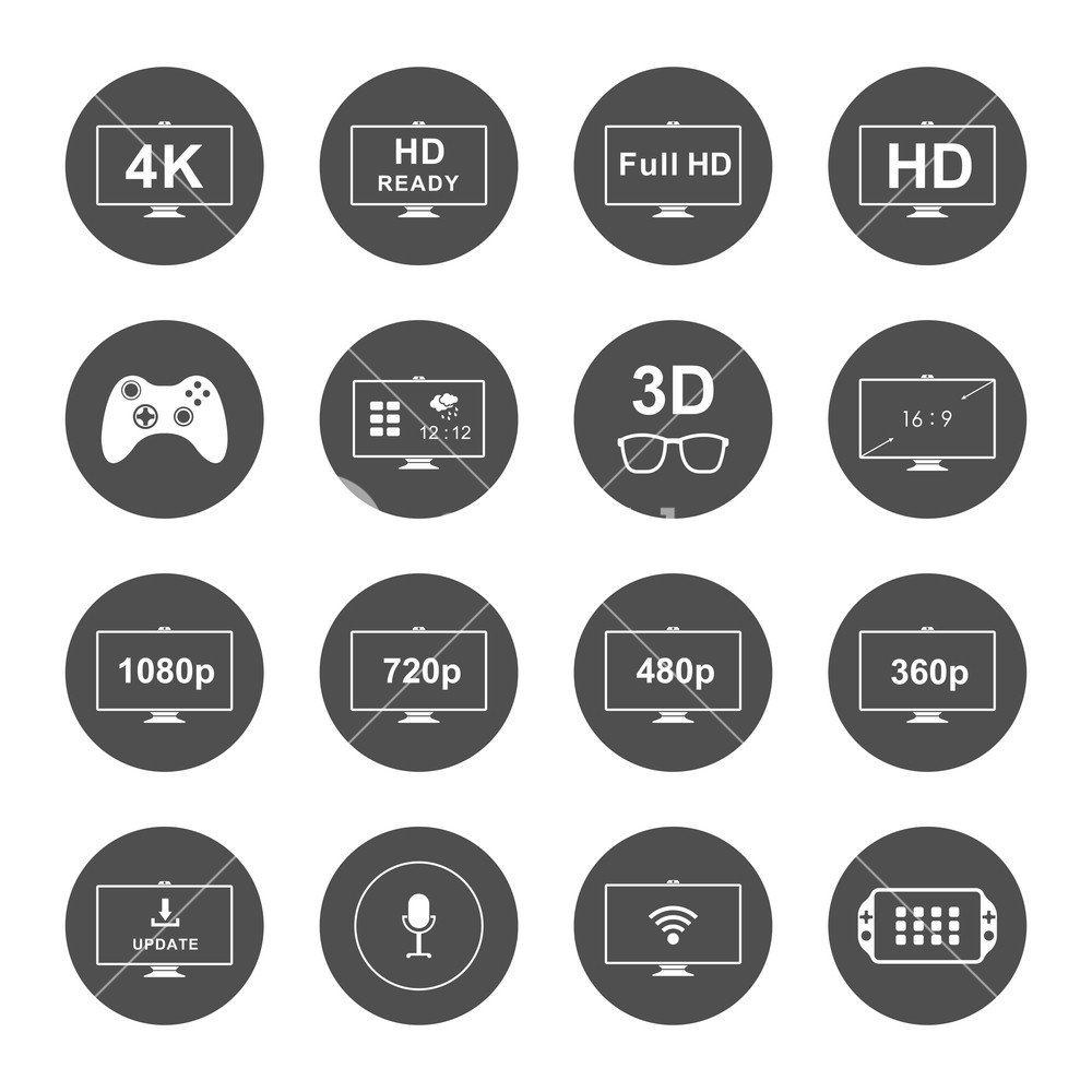 1000x1000 Television Set Symbols Isolated On White Background Vector