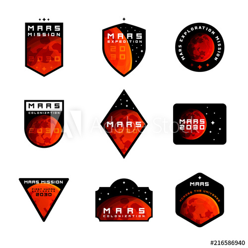 500x500 Set Of Space Mission To Mars Vector Logos
