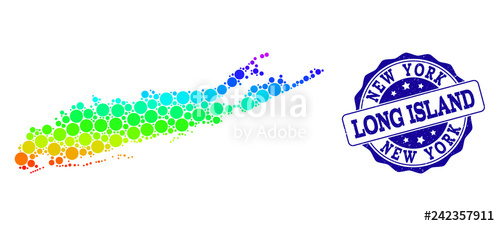 500x226 Dotted Spectrum Map Of Long Island And Blue Grunge Round Stamp