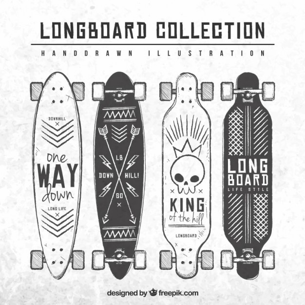 626x626 Hand Drawn Longboard Collection Vector Free Download