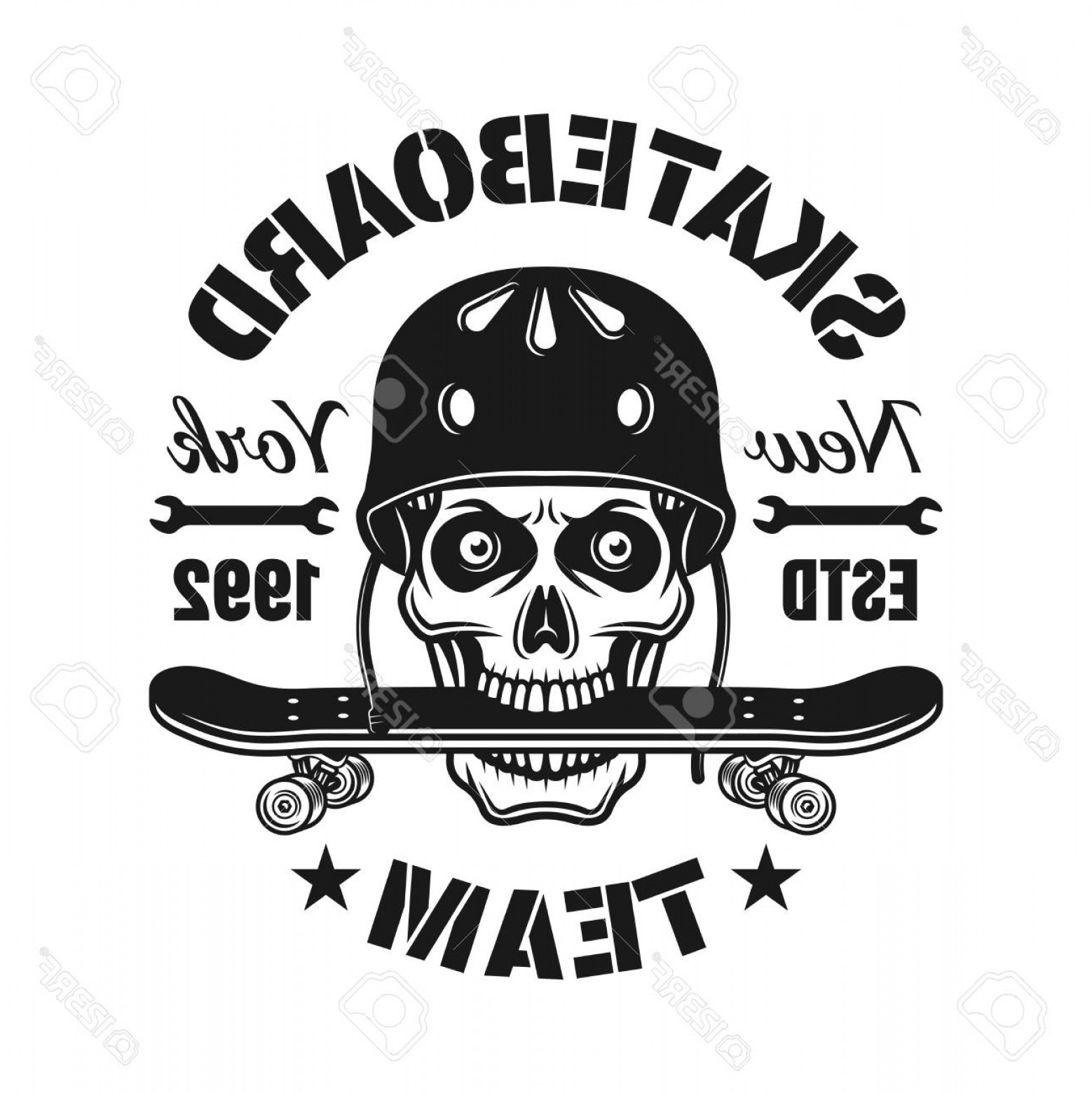 1558x1560 Photostock Vector Skull In Protective Helmet With Skateboard
