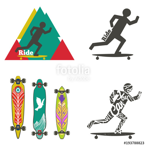500x500 Vector Set Of Labels And Logos With Longboards Silhouette Of Man