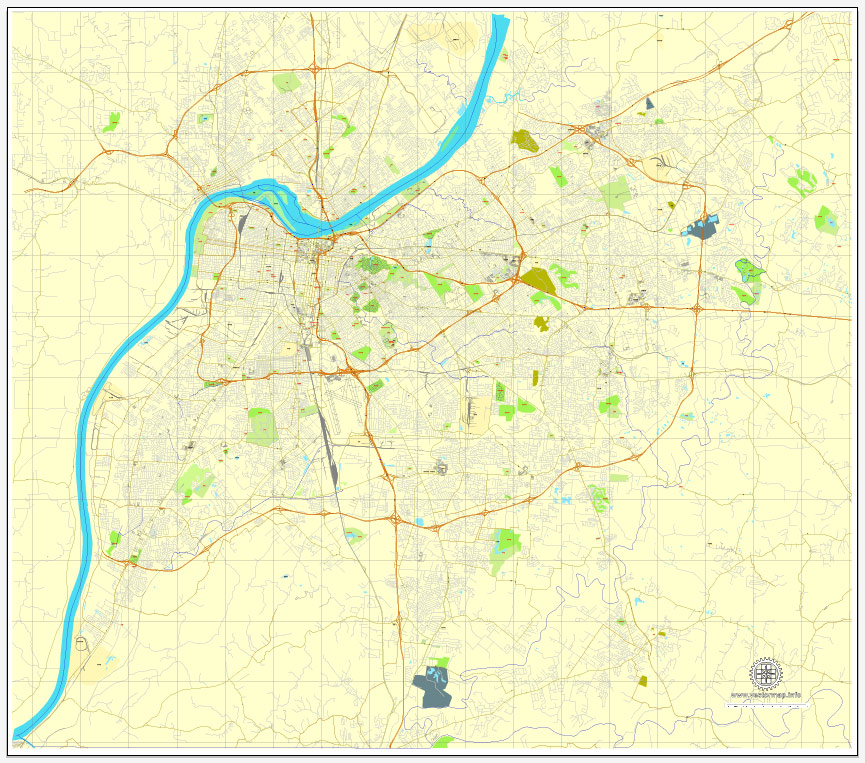 865x763 Louisville Pdf Map, Kentucky, Us, Printable Vector Street City