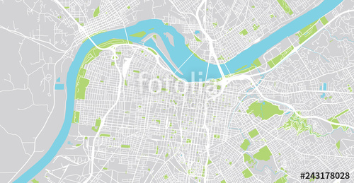 500x259 Urban Vector City Map Of Louisville, Kentucky, United States