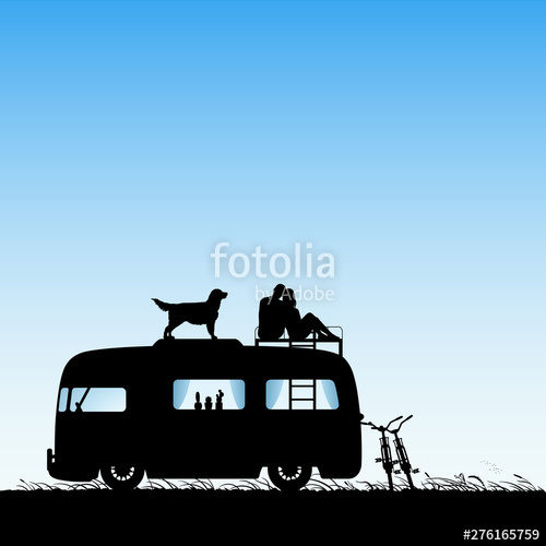 500x500 Lovers And Dog On Roof Of Cartoon Retro Car Vector Illustration