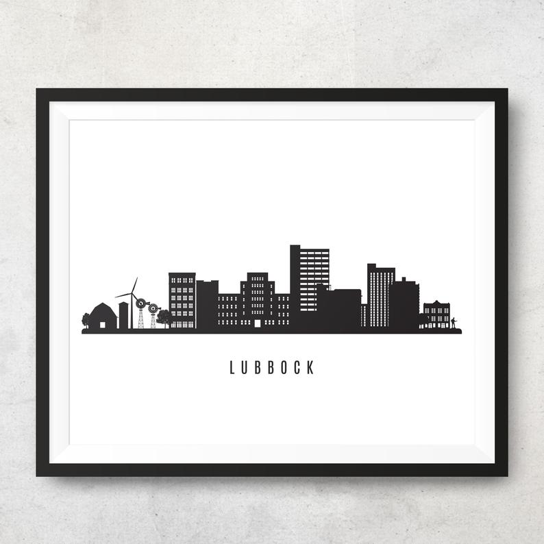 794x794 Lubbock Skyline Printable Lubbock Texas Black White Wall Art Etsy