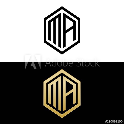500x500 Initial Letters Logo Ma Black And Gold Monogram Hexagon Shape