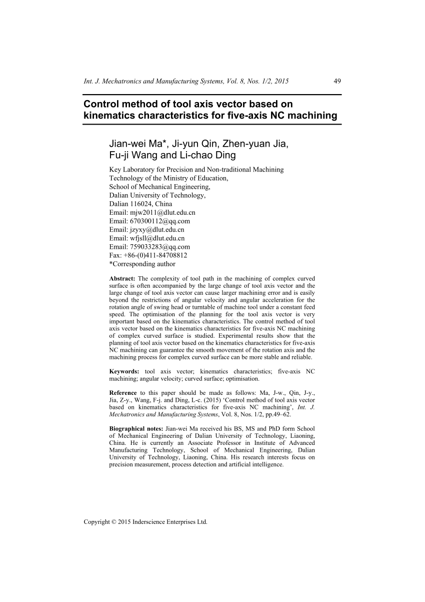 850x1203 Pdf Control Method Of Tool Axis Vector Based On Kinematics