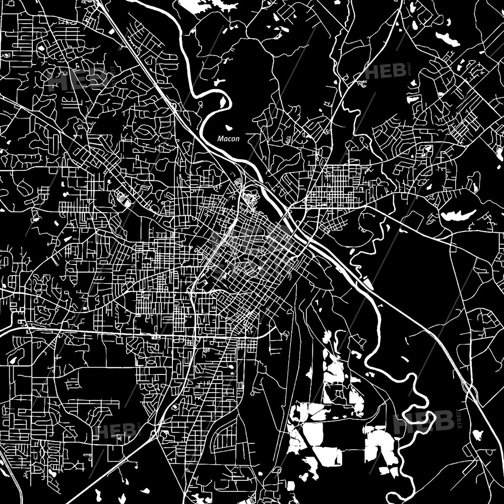 1000x1000 Macon, Georgia, Downtown Map, Dark Hebstreits Sketches