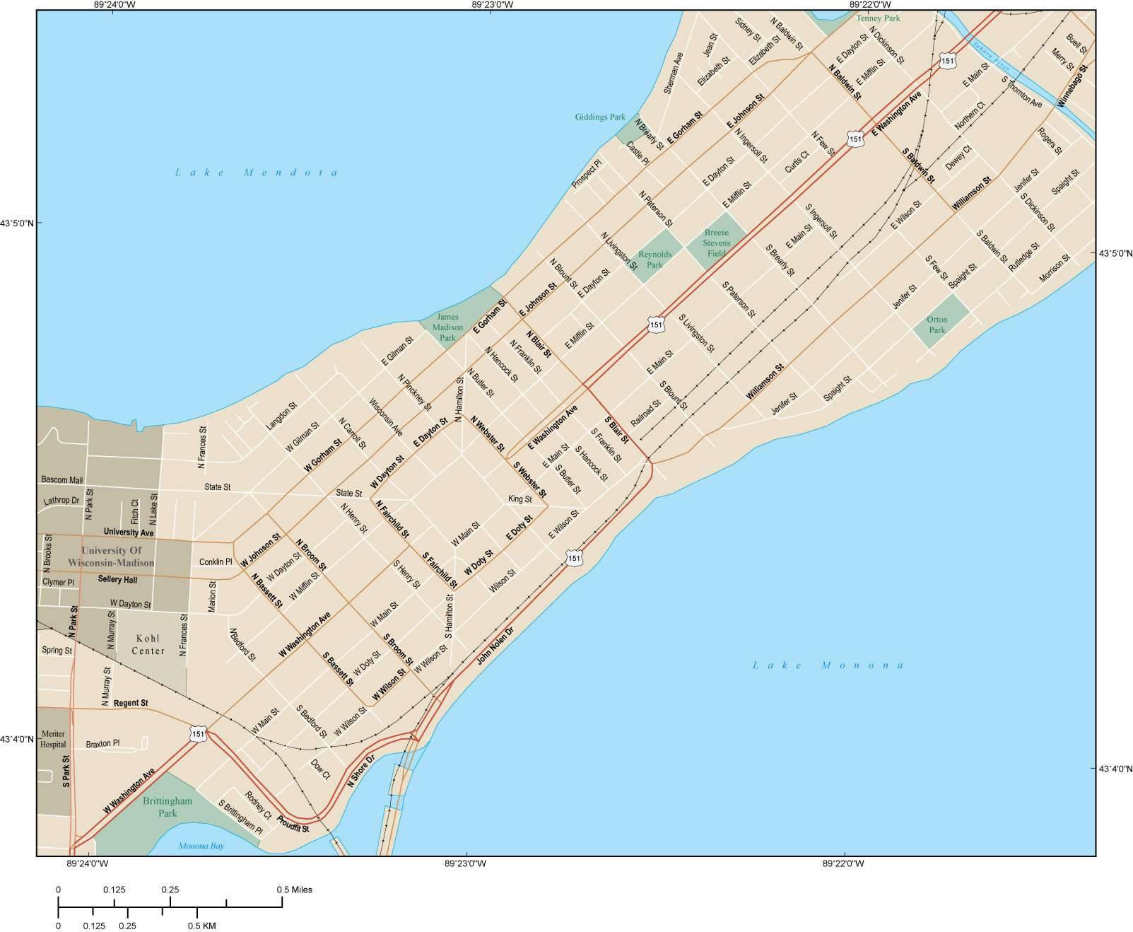 1603x1318 Madison Map With Local Streets In Adobe Illustrator Vector Format
